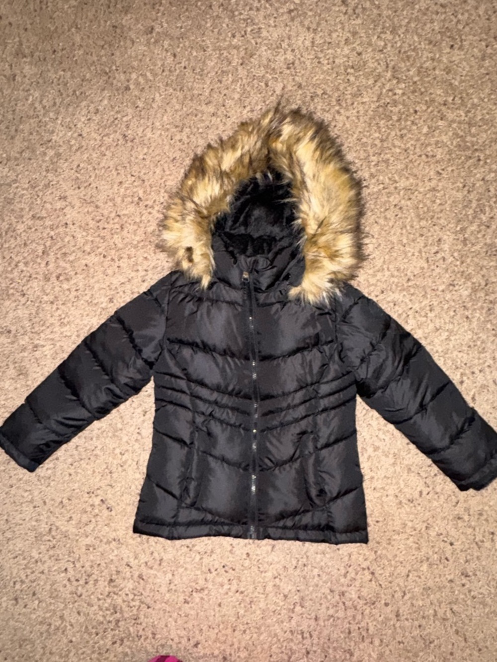 Madden Girl Black Puffer Coat with Faux Fur Hood size 6/6x